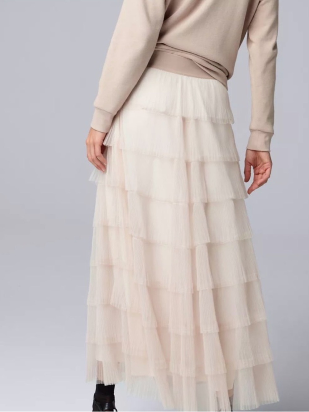 Simply Vera Vera Wang Beige Cream Tulle Plaid Maxi Skirt - Picture 2 of 10